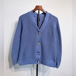 Gap 100% Cotton Cozy Blue Cardigan Button Front V-Neck Sweater - Women’s XS